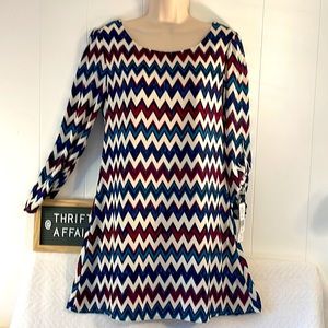 Speechless Shift Dress Burgundy Navy Chevron Print